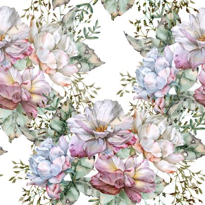 Sticker Blumen mit zarten Blättern im Aquarell-Stil
