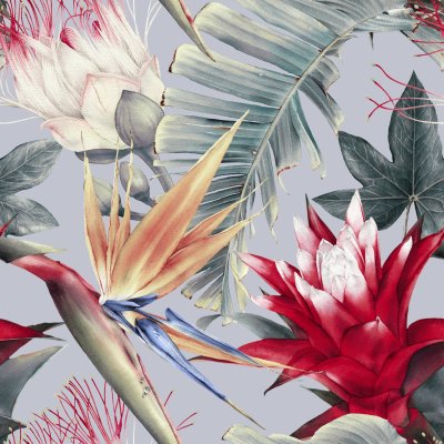 Tapete Rote tropische Blumen und Pflanzen