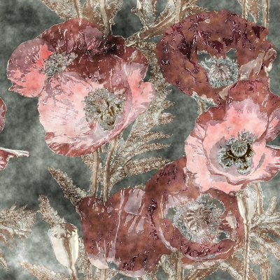 Fototapete Gemalte Mohnblumen auf gealtertem Hintergrund