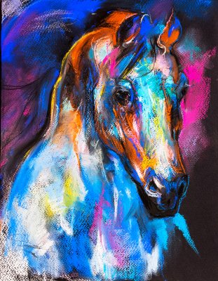 Fototapete Grafik mit einer mehrfarbigen Büste eines Pferdes