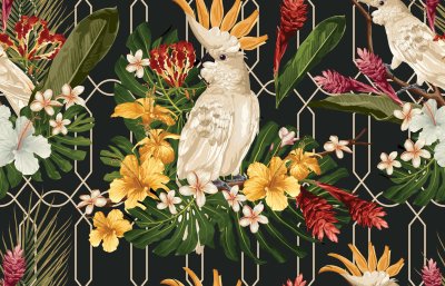 Bild Tropische Vögel und Blumen