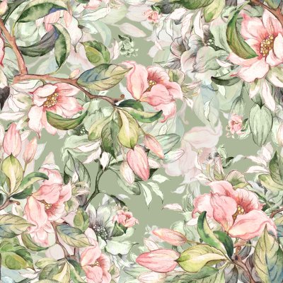 Fototapete Nahtloses Muster des Aquarells von Frühlingsniederlassungen R