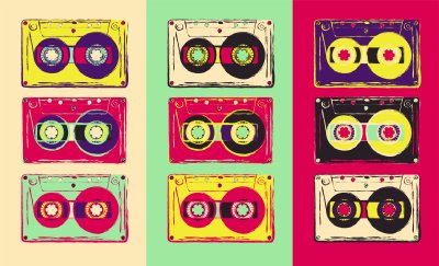 Fototapete Komposition aus Kassetten im Pop-Art-Stil