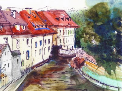 Bild Italienische Straße Aquarell