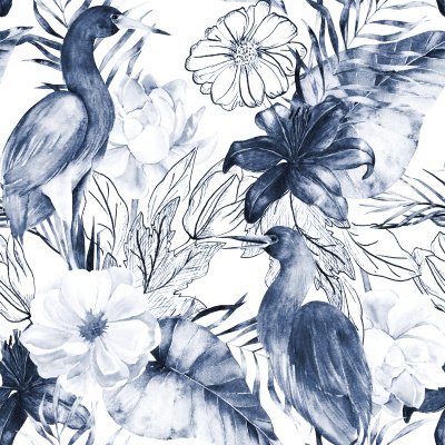 Bild Kranichvogel und Blumen