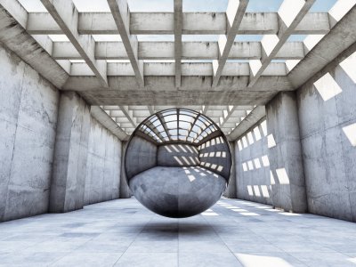 Fototapete Betontunnel mit Kugel 3D