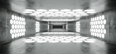 Fototapete Futuristischer Betonraum auf einem Raumschiff