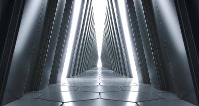 Fototapete Futuristischer schwarzer Tunnel