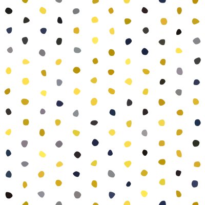 Sticker Nahtloses Muster des gelben grauen Marineblau-Senf-Tupfens auf weißem Hintergrund. Runde Polygonsteinbeschaffenheit. Abstrakter Vektor für Drucke, Gewebe, Verpackung, Stoff, Paket, Abdeckung, Grußkart