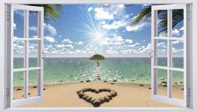 Fototapete Offenes Fenster mit Meerblick