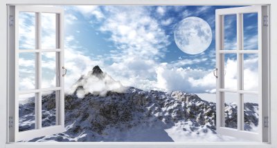 Fototapete Berge aus dem fenster