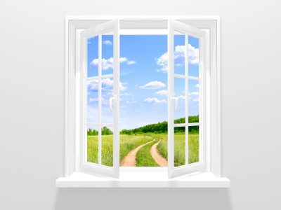 Fototapete Offenes Fenster und alte Straße