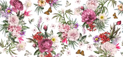 Sticker Romantische Komposition mit Blumen und Schmetterlingen