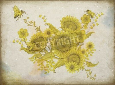 Bild Gelbe Sonnenblumen auf dem Retro-Hintergrund