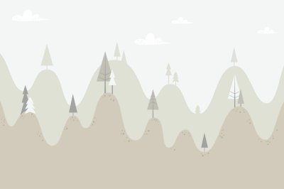 Sticker Landschaft mit Hügeln und Nadelbäumen