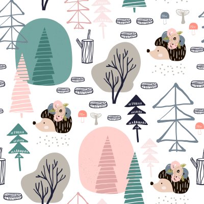 Sticker Tiere für Kinder Grafik mit Igeln und Bäumen