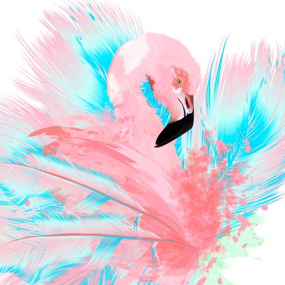 Sticker Tiere Flamingo und blau-rosa Federn