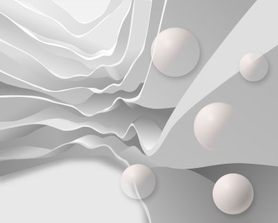 Sticker Abstrakter Hintergrund in Form von Felsen mit Kugeln. Fototapeten für den Innenbereich. 3D-Rendering.