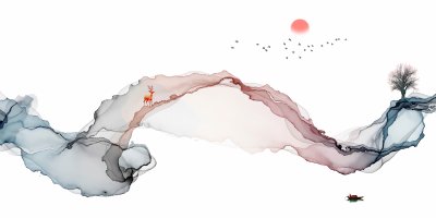 Sticker Tintenmalerei, künstlerische Landschaft, abstrakte Linien Hintergrund