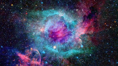 Sticker Nebel in Rosa und Türkis vor dem Hintergrund des Weltraums