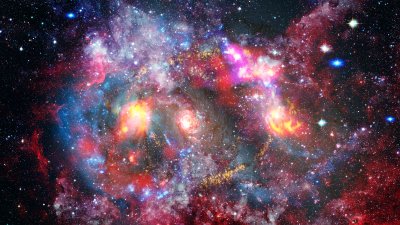 Sticker Weltraum gefüllt mit verschiedenfarbigen Himmelskörpern