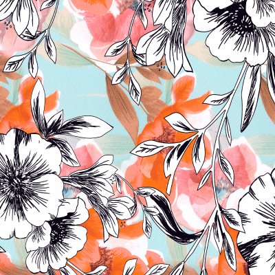 Sticker Schwarze und weiße Blumen auf einem bunten Hintergrund