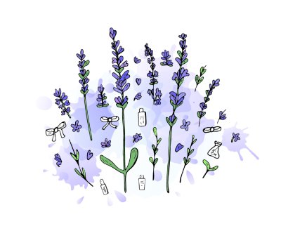 Sticker Zeichnen mit Lavendel und Kosmetik