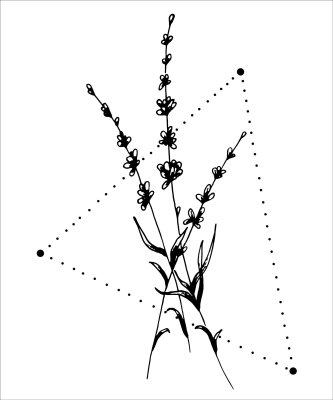 Sticker Lavendel auf einer geometrischen Zeichnung