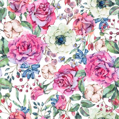 Sticker Muster mit weißen und rosa Rosen