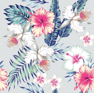 Sticker Tropische Blumen Orchideen und Hibiskus