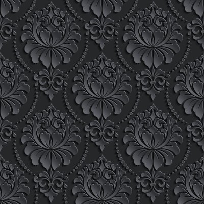 Sticker Nahtloser Musterhintergrund des dunklen Damastes des Vektors. Elegante Luxusbeschaffenheit für Tapeten, Hintergründe und Seitenfülle. 3D-Elemente mit Schatten und Lichtern. Papierschnitt.