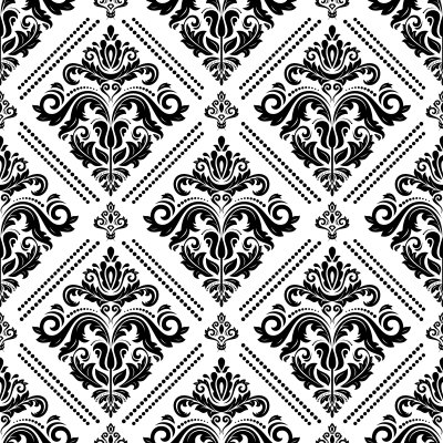 Sticker Klassischer Schwarzweiss-Barockmustervektor. Nahtloser abstrakter Hintergrund mit sich wiederholenden Elementen