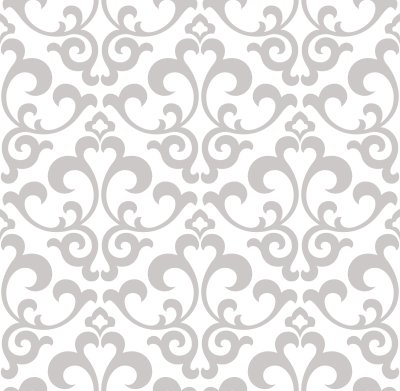 Sticker Tapete im Barockstil. Ein nahtloser Vektor Hintergrund. Graue und weiße Textur. Blumenverzierung. Grafik Vektormuster.