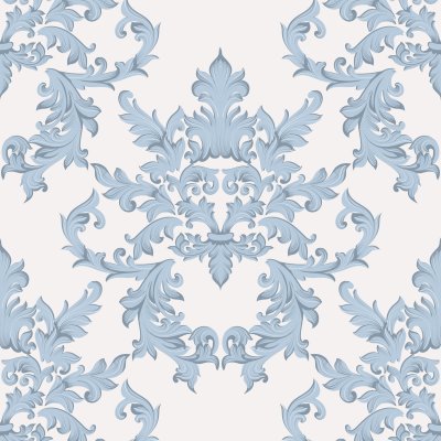 Sticker Vintager barocker Damastblumenmuster Acanthus-Kaiserart. Vektor Dekor Hintergrund. Klassische Luxusverzierung. Königliche viktorianische Beschaffenheit für Tapeten, Gewebe, Gewebe. Blaue Farbe