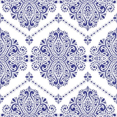 Sticker Schönes blaues und weißes nahtloses mit Blumenmuster. Vintage, Paisley-Elemente. Traditionelle, ethnische, türkische, indische Motive. Ideal für Stoffe und Textilien, Tapeten, Verpackungen oder jede g