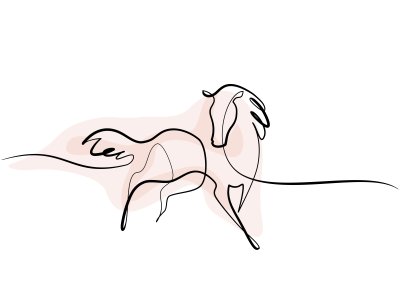 Sticker Silhouetten von Pferden Line Art und rosa Fleck als Hintergrund