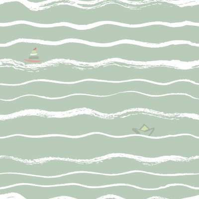 Sticker Wellen nahtlose Hintergrundbürste mit Boot in der Ferne