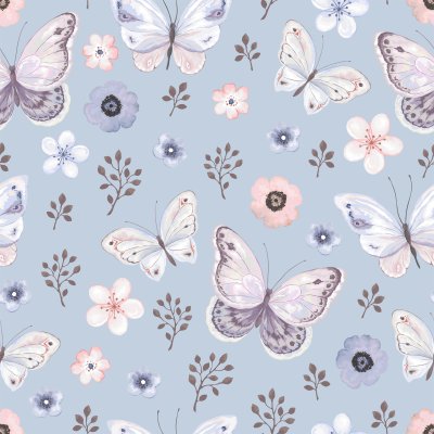 Sticker Schmetterlinge und Blumen in Pastellfarben