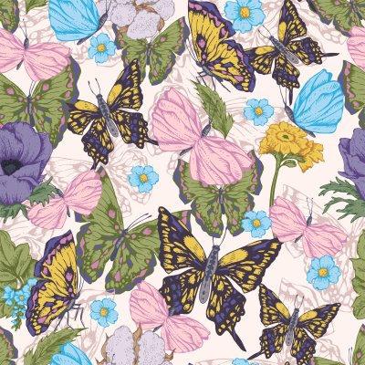 Bild Schmetterlinge und bunte Blumen