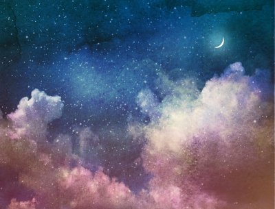 Sticker Bunte Wolken und ein Nachthimmel mit Mond