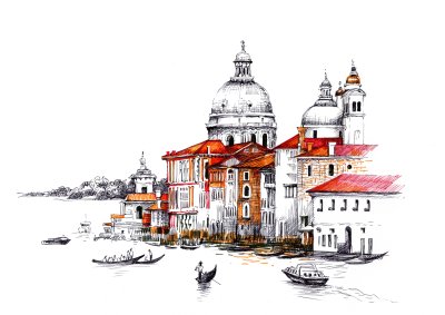 Sticker Aquarellstadtbild mit Hausillustration