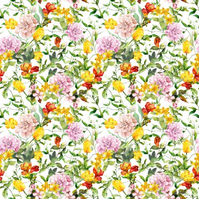 Fototapete Muster mit Sommerblumen und Kräutern