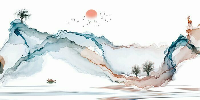 Fototapete Abstract background ink line decoration painting landscape artistic conception