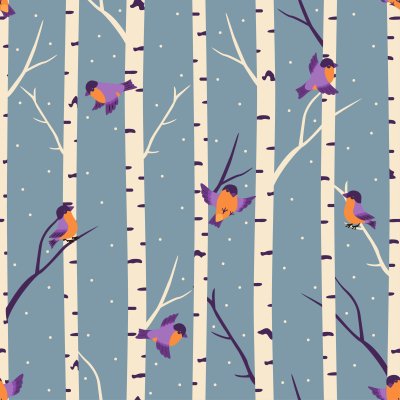 Sticker Wintermuster mit Dompfaffen und Birke