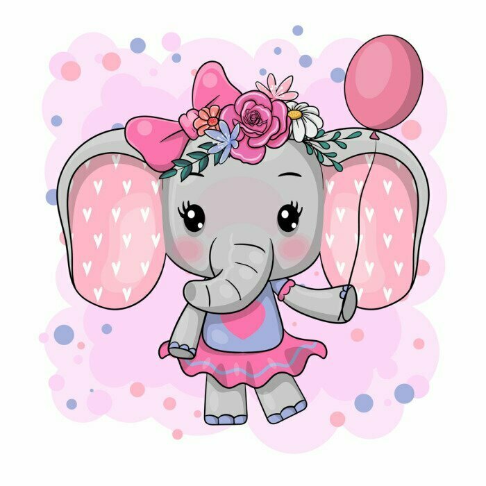 Sticker Cute Cartoon Elephant with flowers on a white background