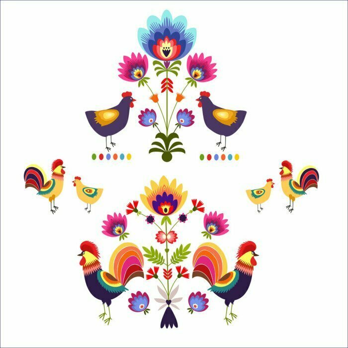 Sticker Polskie wzory z Kurami i kogutami