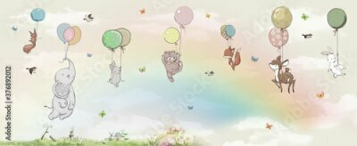 Fototapete Animals in the sky on balloons