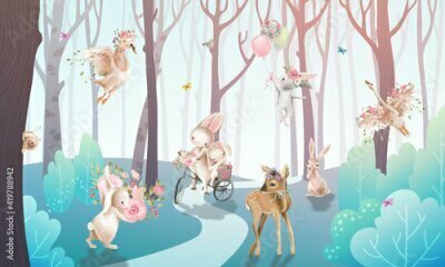 Fototapete Kinderillustration mit Waldtieren