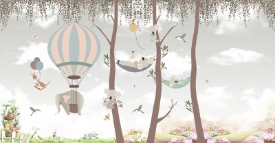 Fototapete Eine Kinderillustration mit exotischen Tieren