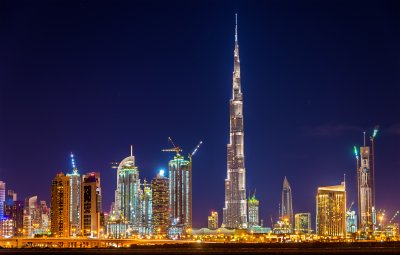 Fototapete Night view of Dubai Downtown with Burj Khalifa
